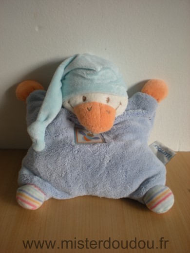 Doudou Canard Nattou Oiseau mauve bonnet bleu 