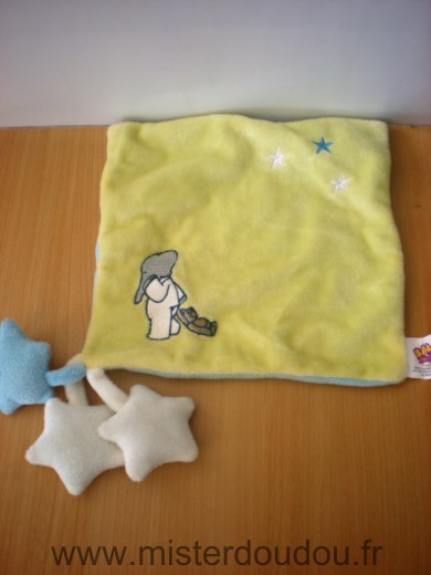 Doudou Carre Babar Jaune bleu etoiles 