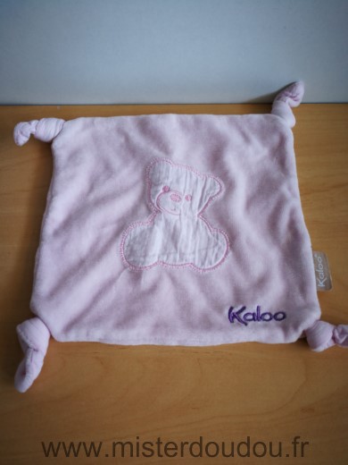 Doudou Carre Kaloo Rose motif ours blanc 