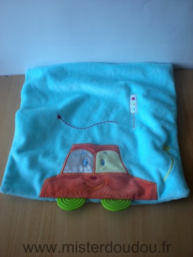 Doudou Carre Kiabi baby Bleu voiture orange 