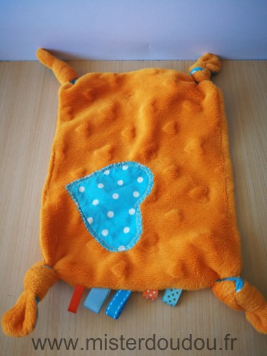 Doudou Carre 0 Rectangle orange coeur bleu 