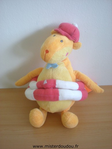 Doudou Castor Toys land Jaune orange bouée rouge et blanc 