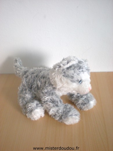 Doudou Chat 0 Blanc gris yeux bleues 