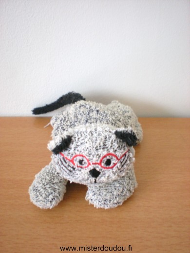 Doudou Chat 0 Gris avec lunettes rouges 