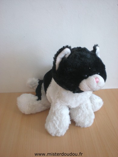 Doudou Chat 0 Noir blanc nez en fil rose 