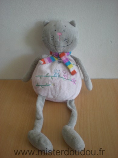 Doudou Chat 0 Rose gris avec motifs souris 