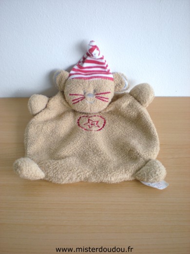 Doudou Chat Absorba Beige coeur rouge 