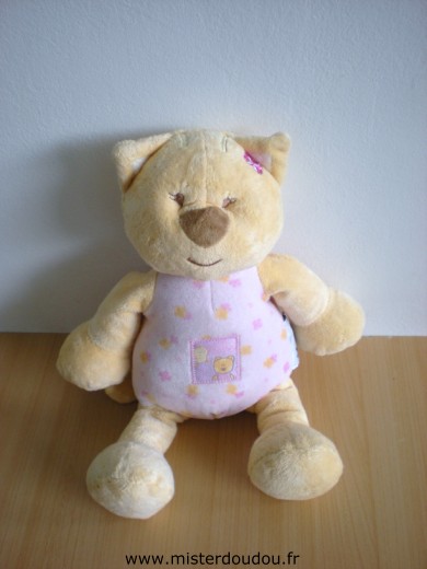 Doudou Chat Amtoys Rose jaune Grand modèle