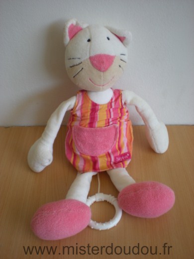 Doudou Chat Baby sun Blanc robe rayee rose orange 