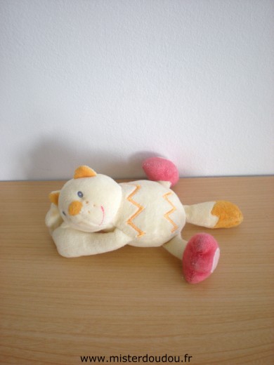 Doudou Chat Baby sun Ecru jaune rose scratch sous les mains Pouet dans le ventre