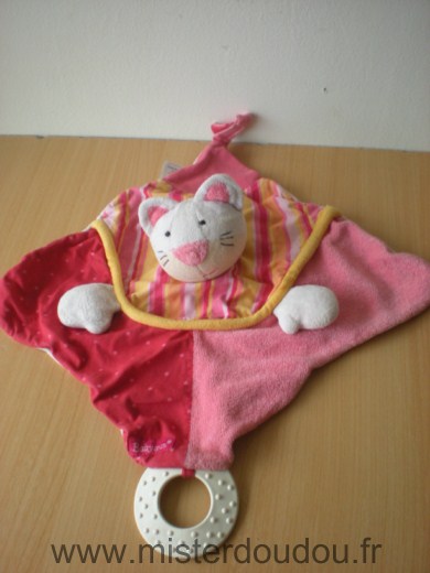 Doudou Chat Baby sun Rose blanc jaune anneau dentition 