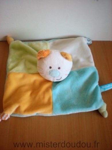 Doudou Chat Bébérêve Bleu orange vert blanc 