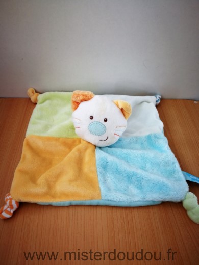 Doudou Chat Bbrve Jaune bleu blanc vert 