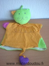 Doudou Chat Bledina Orange vert violet devant  et vert derriere 