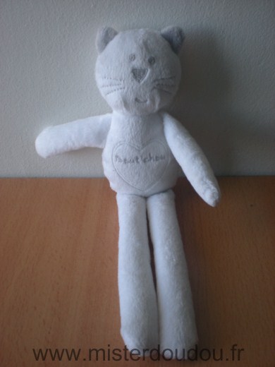 Doudou Chat Bout chou Blanc coeur boutchou 