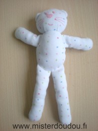 Doudou Chat Bout chou Blanc motifs coeurs 