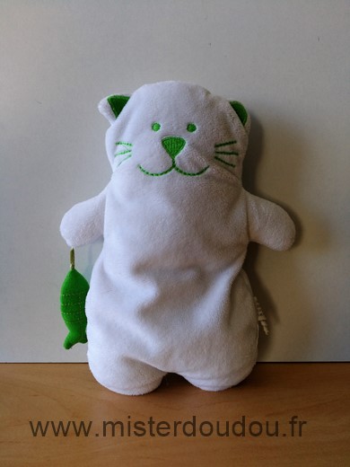 Doudou Chat Bout chou Blanc vert monoprix 