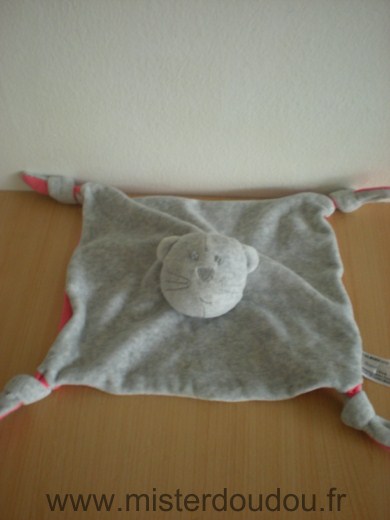 Doudou Chat Bout chou Gris rose fonce 