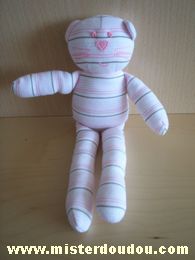 Doudou Chat Bout chou Rayé rose blanc marron Marque bout'chou monoprix