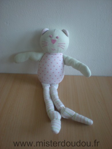 Doudou Chat Bout chou Rose coeur roses, vert, jambes rayées 