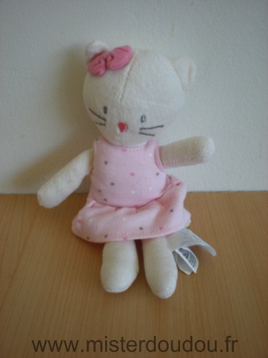 Doudou Chat Cadet rousselle Blanc robe rose 