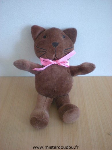 Doudou Chat Ciad Marron ruban rose fais moi un calin 