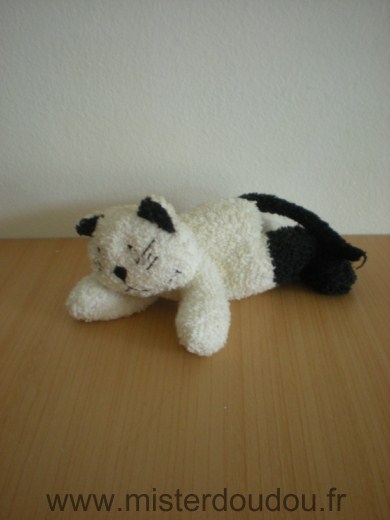 Doudou Chat Comptine Blanc noir En tissus eponge