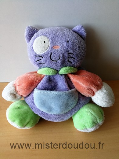 Doudou Chat Cp international Mauve rose vert 