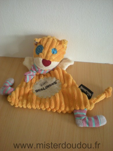 Doudou Chat Les deglingos Orange jaune 