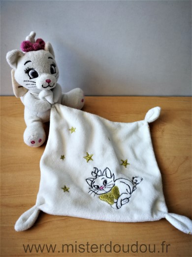 Doudou Chat Disney Blanc mouchoir etoiles jaunes marie les aristochat 