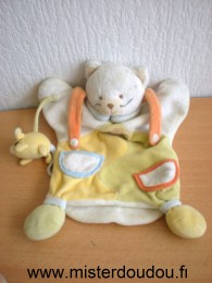 Doudou Chat Doudou et compagnie Blanc jaune vert avec souris jaune 