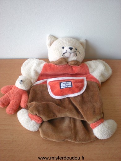 Doudou Chat Doudou et compagnie Marron orange beige avec bebe chat 