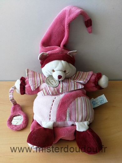 Doudou Chat Doudou et compagnie Rose blanc minouchette 