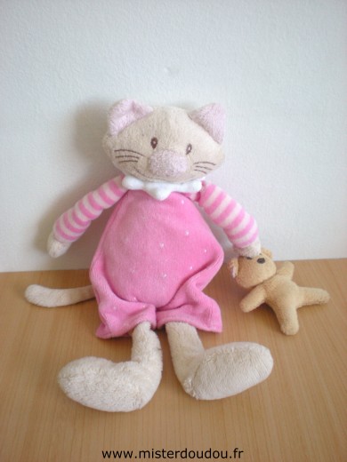 Doudou Chat Egmont toys Rose avec doudou ours beige Musical quand on tire sur le doudou ours