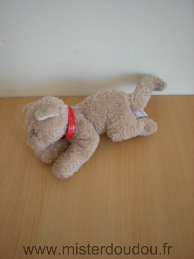 Doudou Chat Gund Beige collier rouge 