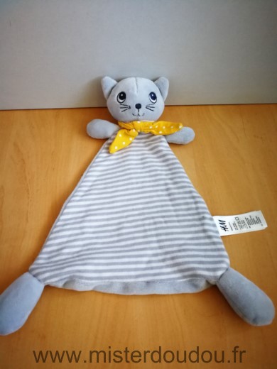 Doudou Chat H et m Gris blanc rayures foulard jaune 