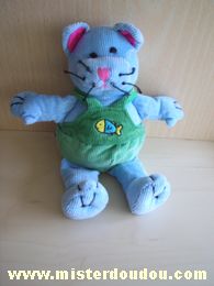 Doudou Chat Imaginarium Bleu salopette verte avec un poisson 