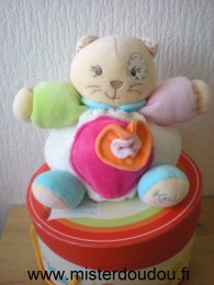 Doudou Chat Kaloo Blanc coccard rond rose orange bras vert et rose 