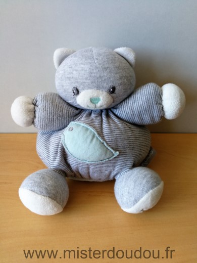 Doudou Chat Kaloo Gris oiseau bleu rayures zen 