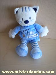 Doudou Chat Kiabi baby Blanc et bleu 