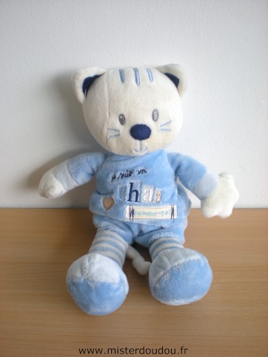 Doudou Chat Kiabi baby Bleu blanc 