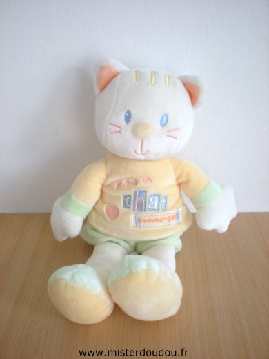 Doudou Chat Kiabi baby Jaune blanc vert 