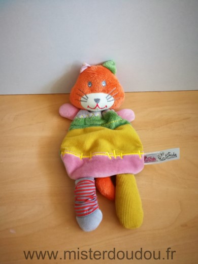 Doudou Chat Latitude Orange jaune vert 