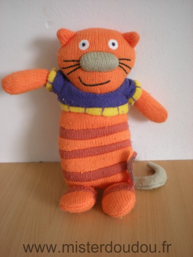 Doudou Chat Latitude Sacha le chat tricot orange 