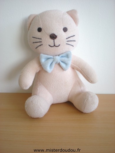 Doudou Chat Luminou Beige noeud bleu 