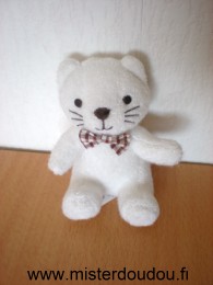 Doudou Chat Luminou Blanc noeud marrond 