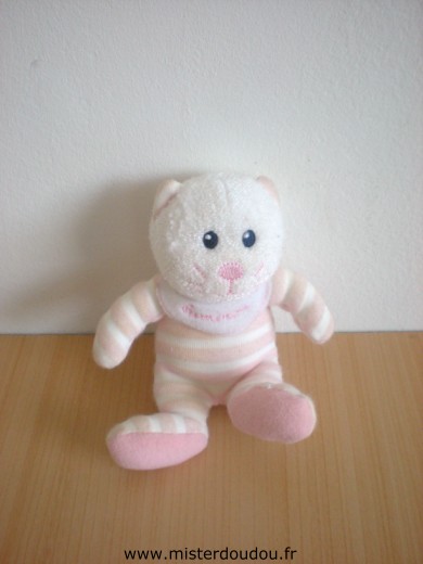 Doudou Chat Luminou Rayé rose blanc 