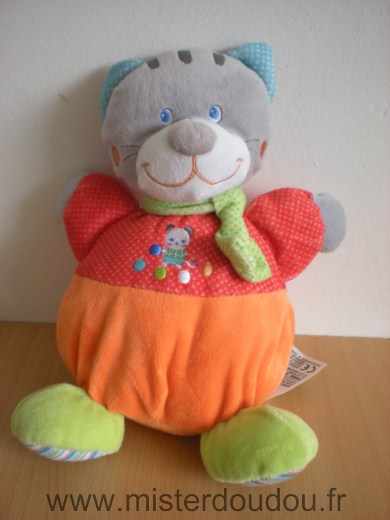 Doudou Chat Mots d enfants Orange rouge gris 