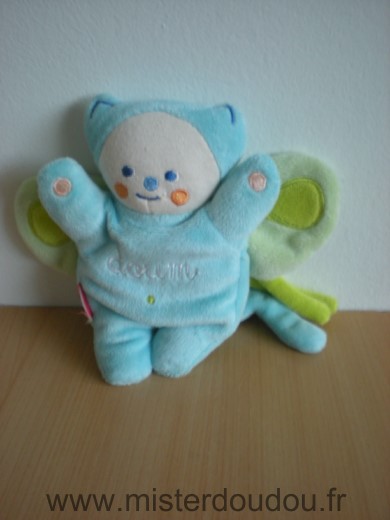 Doudou Chat Moulin roty Doum bleu ailes vertes 