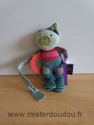 Doudou Chat Moulin roty Rose vert les jolis pas beaux anneau de16ntaire rouge 